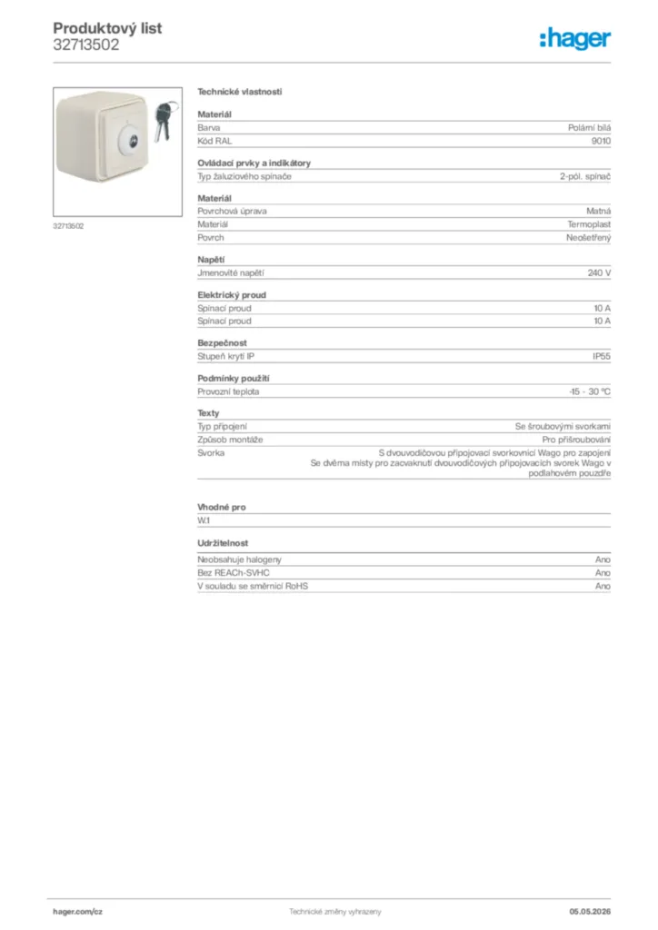 Obrázek Hager Product data sheet 32713502 | Hager