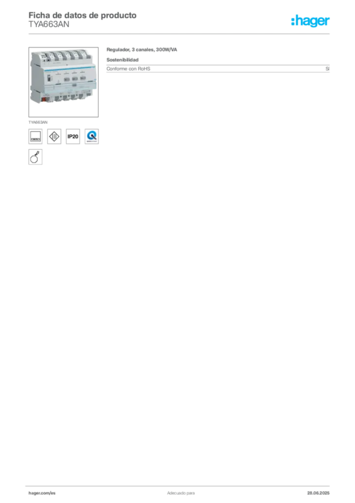 Imagen Hager Ficha de datos de producto TYA663AN | Hager España