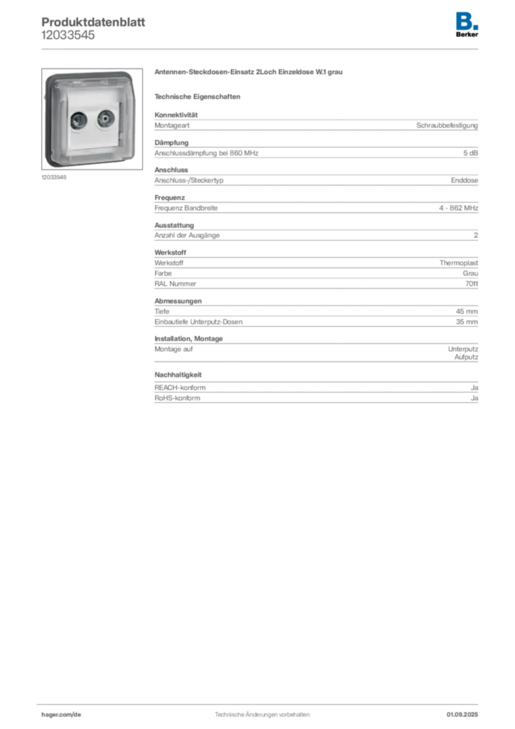 Bild Berker Produktdatenblatt 12033545 | Hager Deutschland