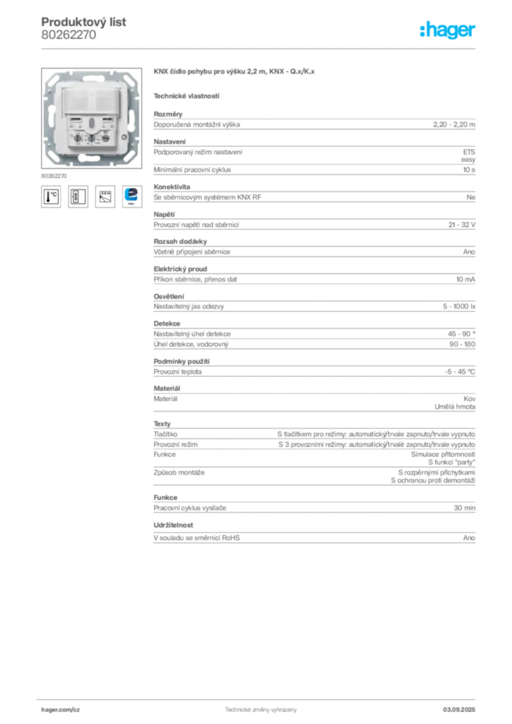 Obrázek Hager Produktový list 80262270 | Hager