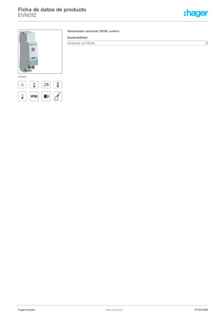 Imagen Hager Ficha de datos de producto EVN012 | Hager España