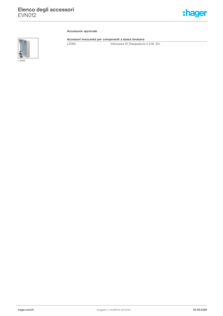 Immagine Hager Scheda tecnica del prodotto EVN012 | Hager Italia