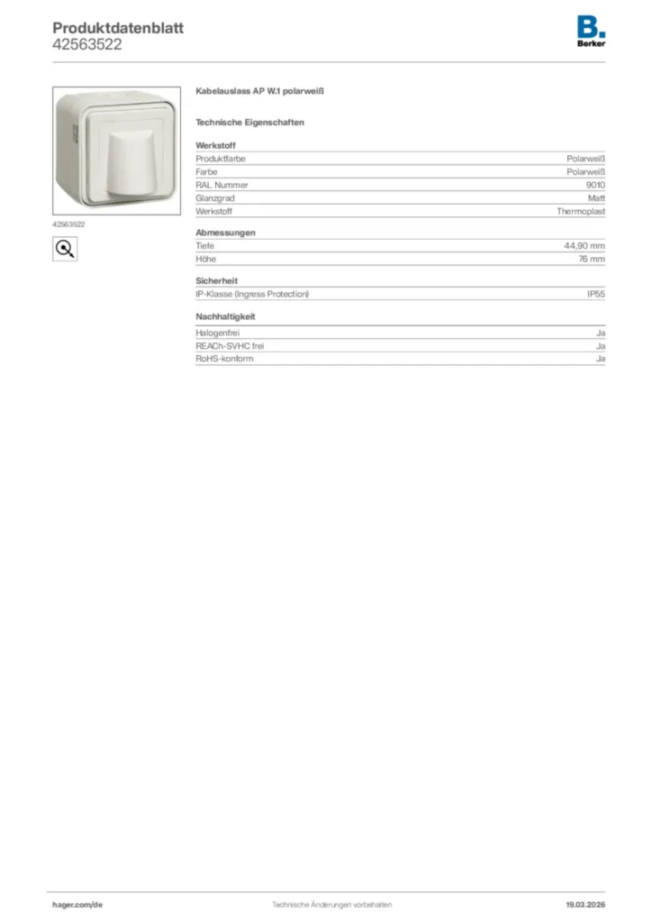 Bild Berker Produktdatenblatt 42563522 | Hager Deutschland