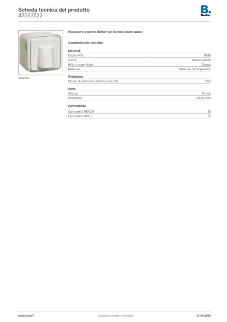 Immagine Berker Scheda tecnica del prodotto 42563522 | Hager Italia