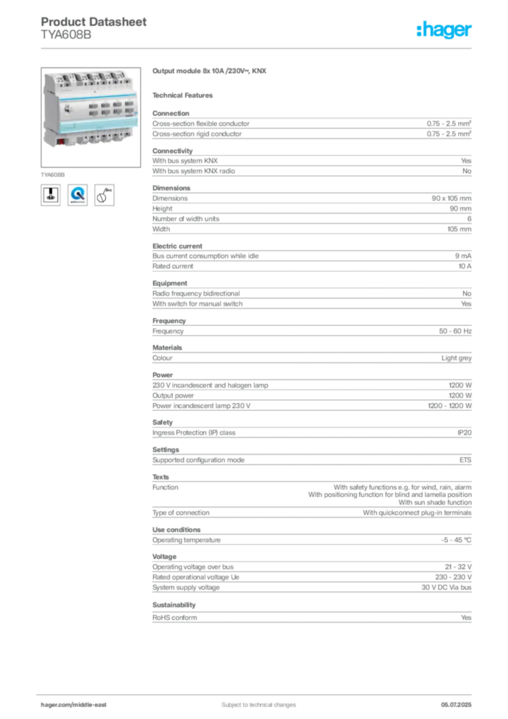 Image Hager Product data sheet TYA608B  | Hager