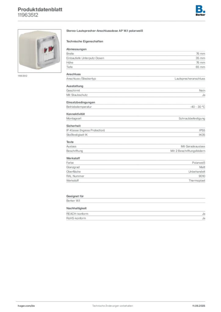 Bild Berker Produktdatenblatt 11963512 | Hager Deutschland