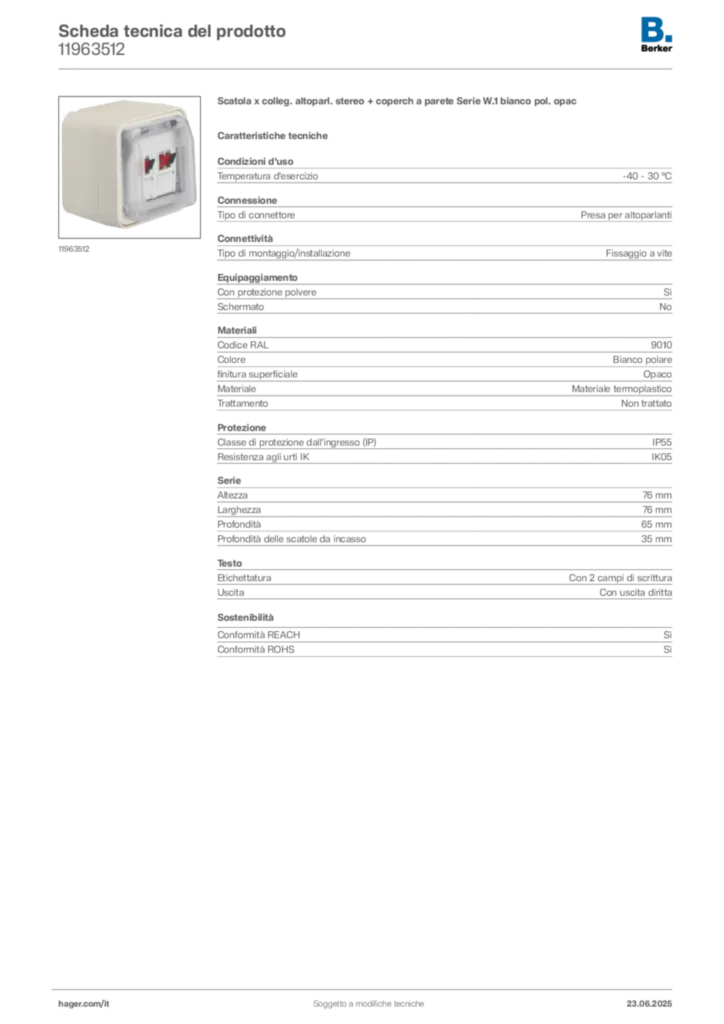 Immagine Berker Scheda tecnica del prodotto 11963512 | Hager Italia