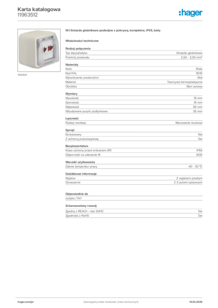 Zdjęcie Hager Karta katalogowa 11963512 | Hager Polska