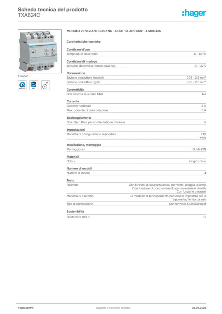 Immagine Hager Scheda tecnica del prodotto TXA624C | Hager Italia