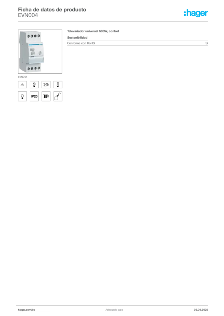 Imagen Hager Ficha de datos de producto EVN004 | Hager España