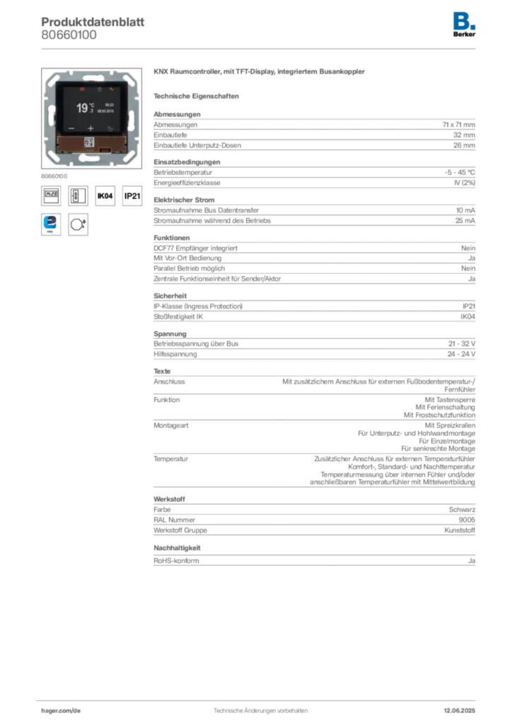 Bild Berker Produktdatenblatt 80660100 | Hager Deutschland