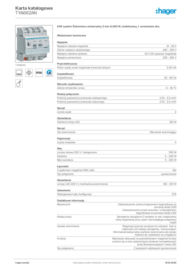 Zdjęcie Hager Karta katalogowa TYA662AN | Hager Polska