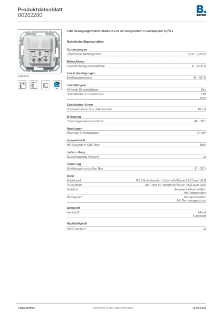 Bild Berker Produktdatenblatt 80262280 | Hager Deutschland