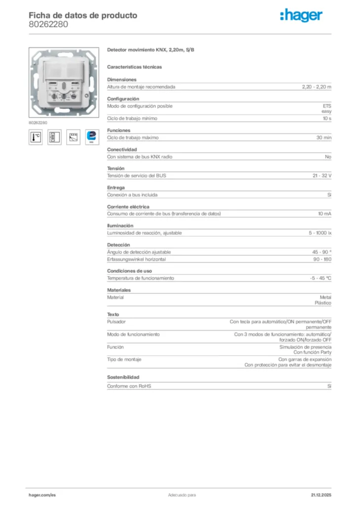 Imagen Hager Ficha de datos de producto 80262280 | Hager España