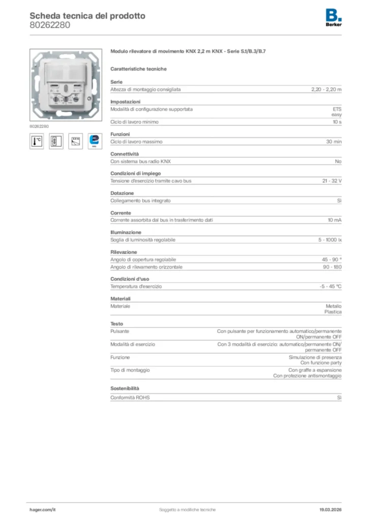 Immagine Berker Scheda tecnica del prodotto 80262280 | Hager Italia