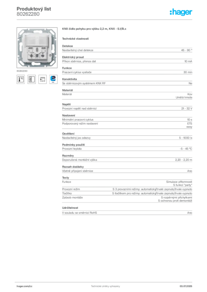 Obrázek Hager Produktový list 80262280 | Hager