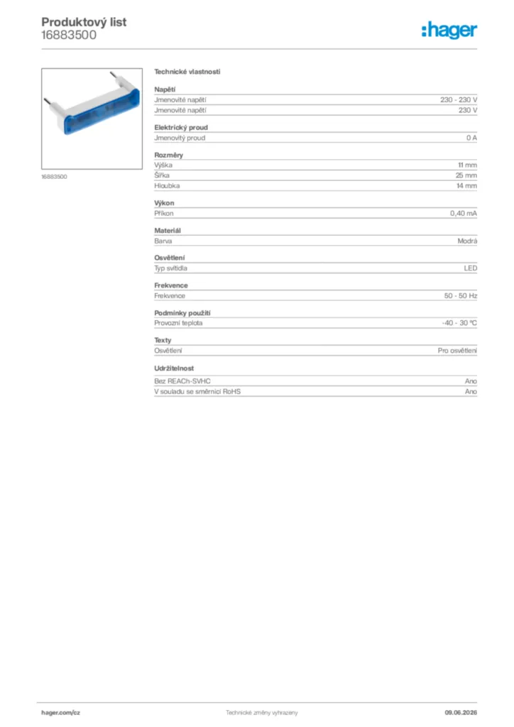Obrázek Hager Generováno - Datový list produktu 16883500 | Hager