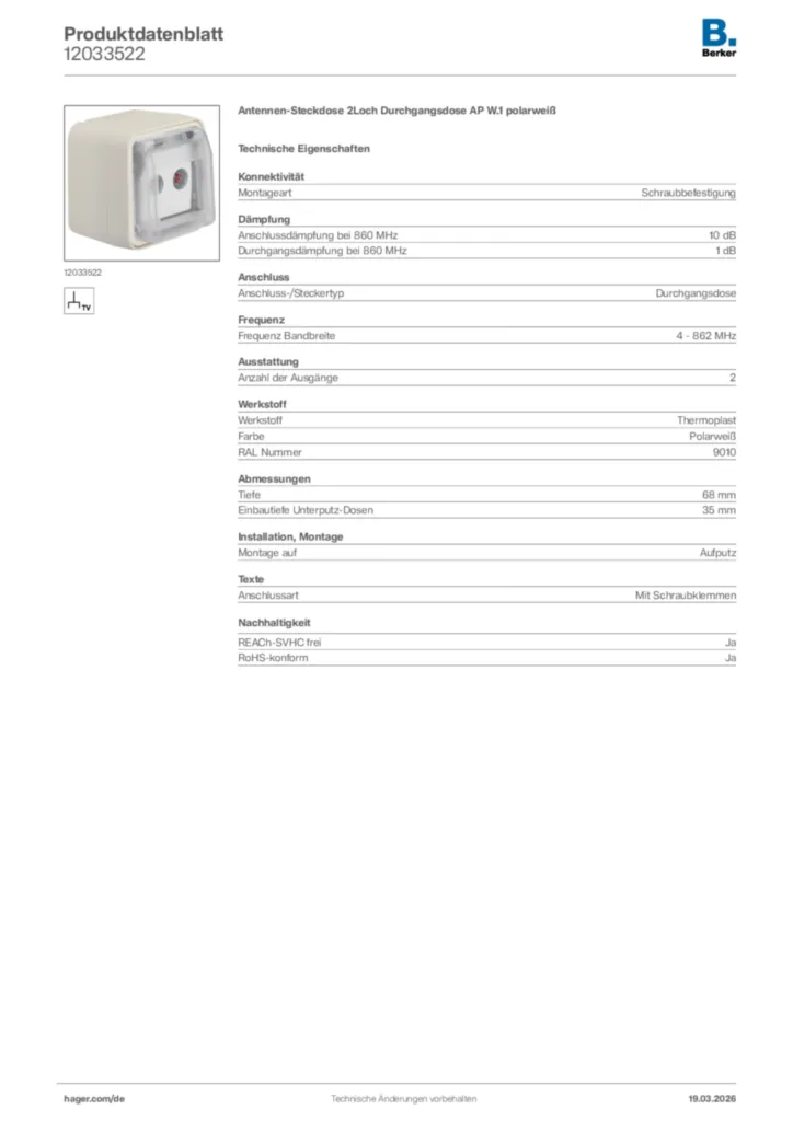 Bild Berker Produktdatenblatt 12033522 | Hager Deutschland