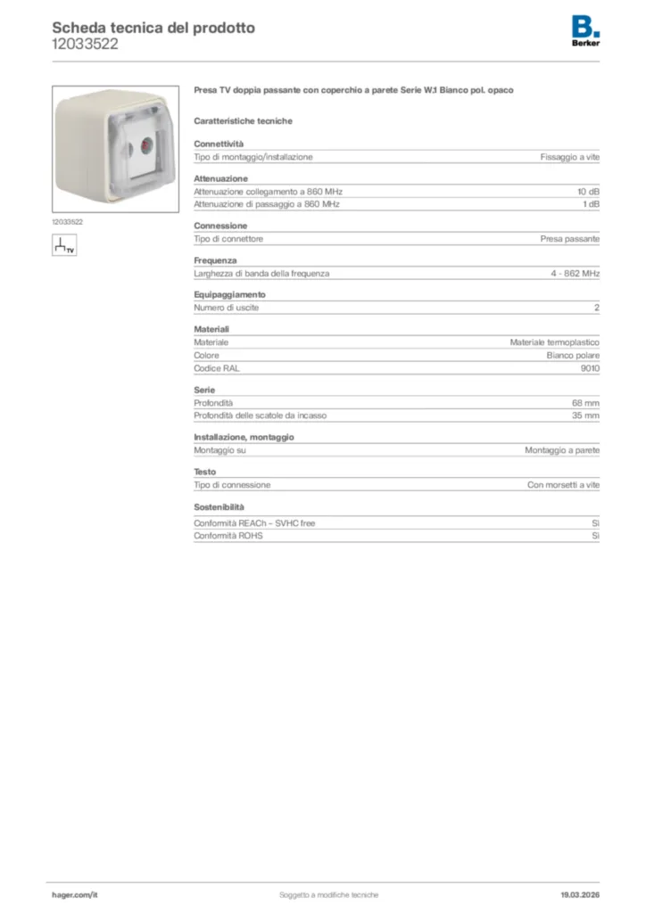 Immagine Berker Scheda tecnica del prodotto 12033522 | Hager Italia