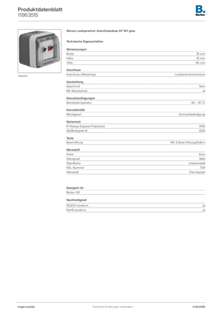Bild Berker Produktdatenblatt 11963515 | Hager Deutschland
