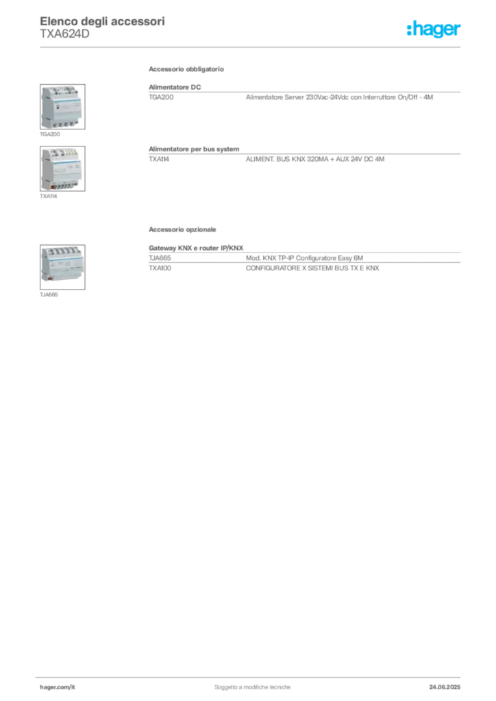 Immagine Hager Scheda tecnica del prodotto TXA624D | Hager Italia