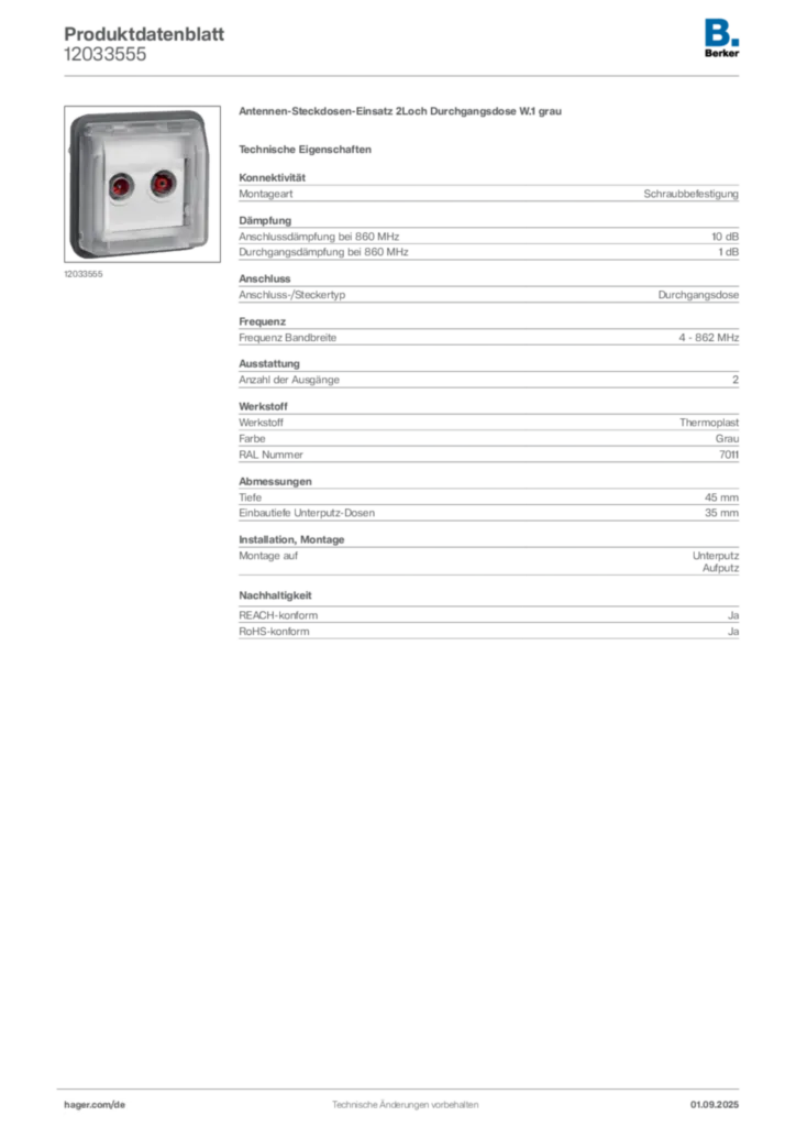 Berker Produktdatenblatt 12033555