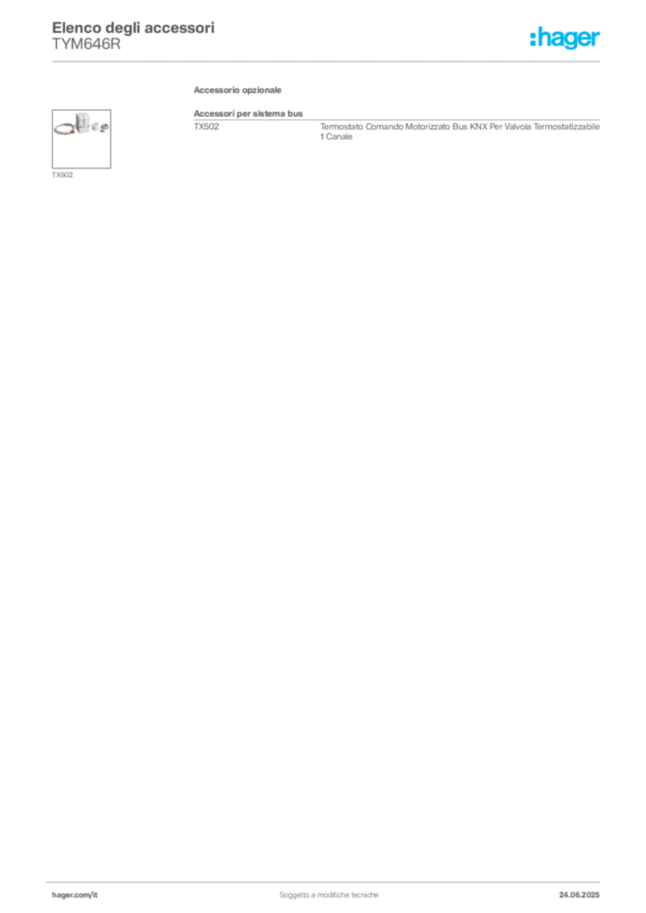 Immagine Hager Scheda tecnica del prodotto TYM646R | Hager Italia