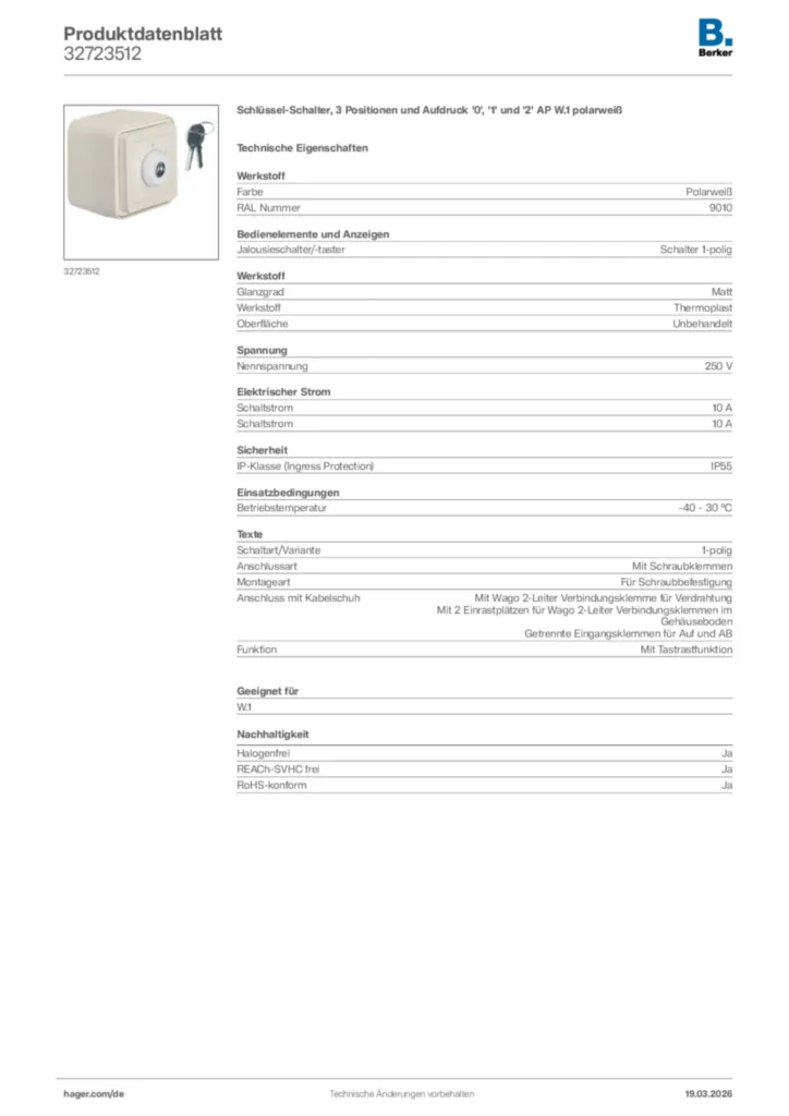 Bild Berker Produktdatenblatt 32723512 | Hager Deutschland