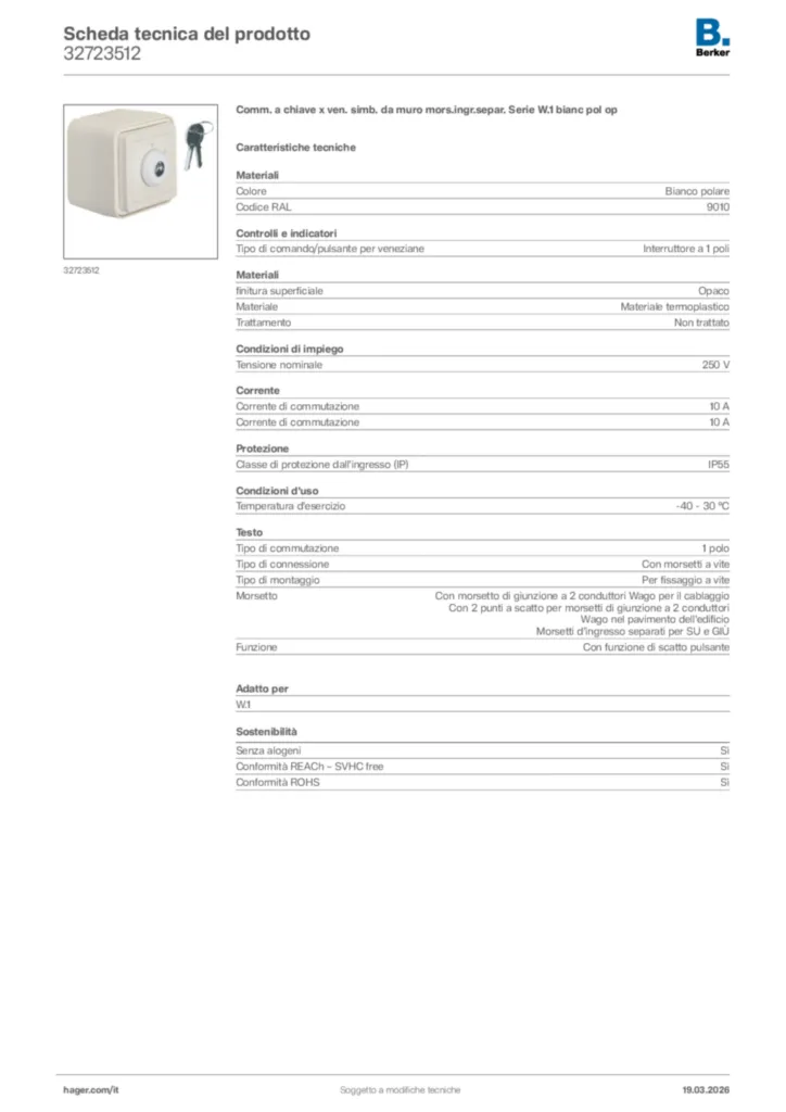 Immagine Berker Scheda tecnica del prodotto 32723512 | Hager Italia