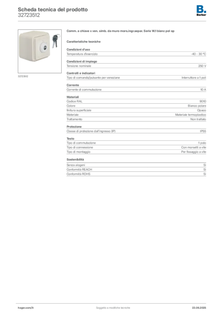 Immagine Berker Scheda tecnica del prodotto 32723512 | Hager Italia