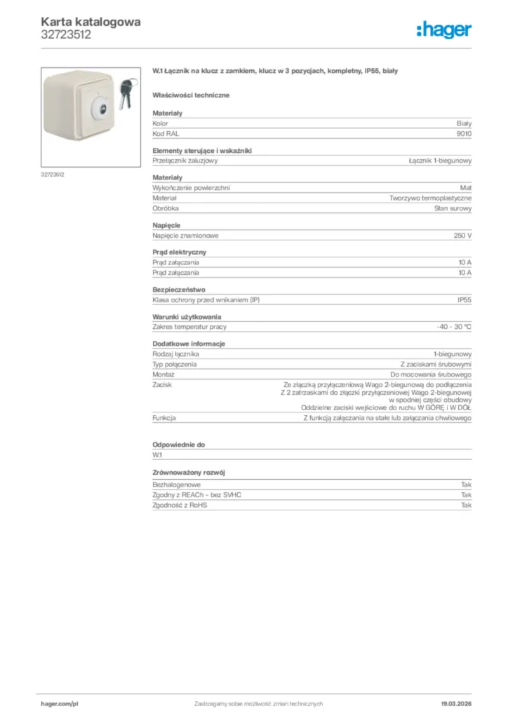 Zdjęcie Hager Karta katalogowa 32723512 | Hager Polska