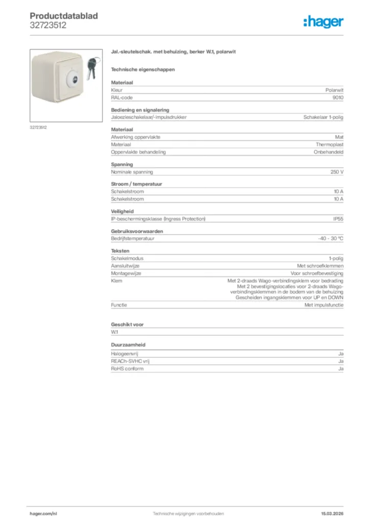 Afbeelding Hager Productdatablad 32723512 | Hager Nederland