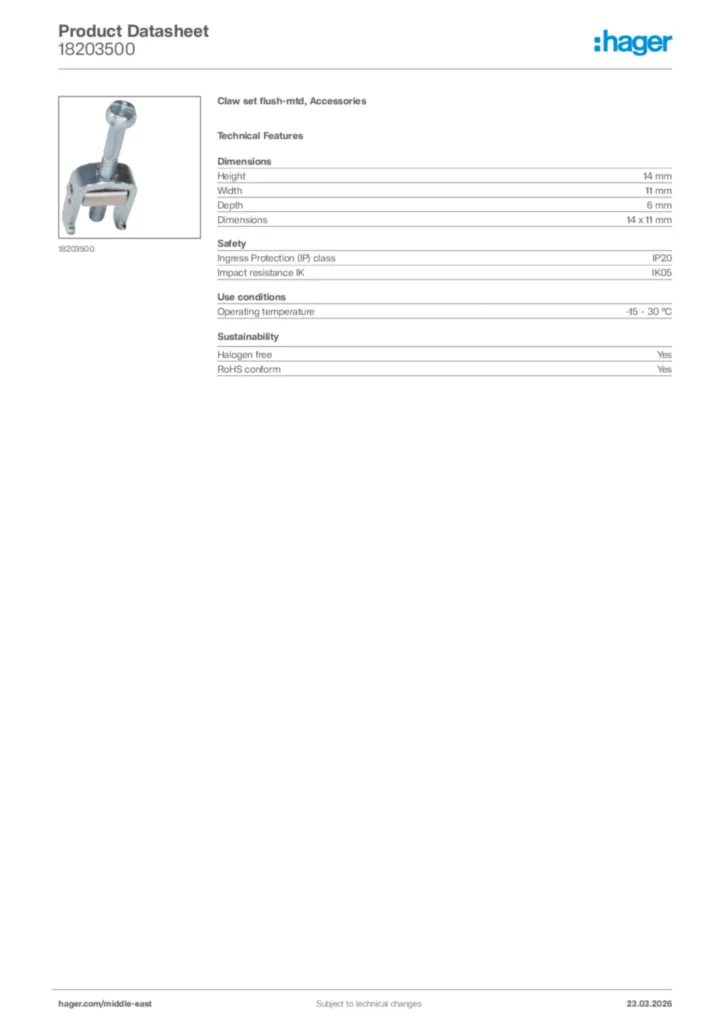 Image Hager Product data sheet 18203500  | Hager