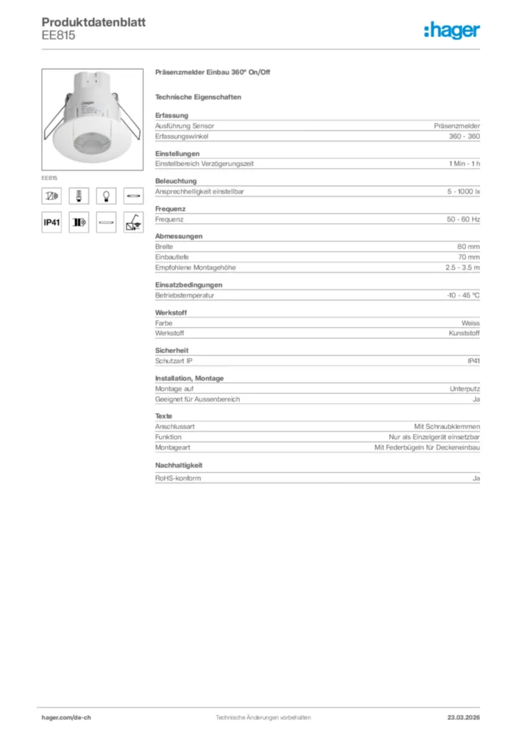 Bild Hager Produktdatenblatt EE815 | Hager Schweiz