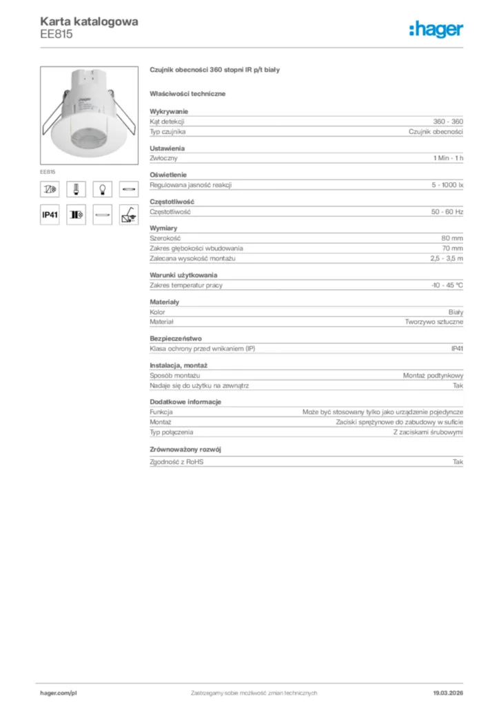 Zdjęcie Hager Karta katalogowa EE815 | Hager Polska