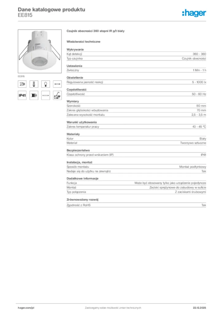 Zdjęcie Hager Dane katalogowe produktu EE815 | Hager Polska