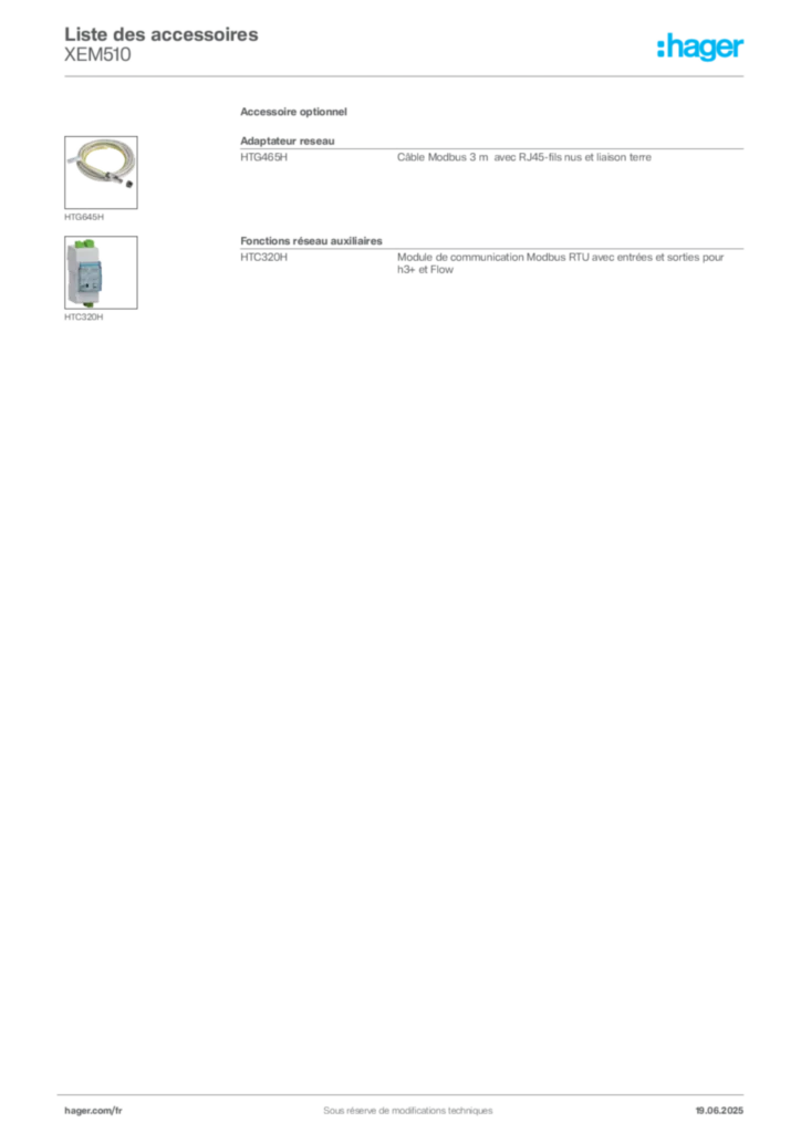 Image Hager Fiche technique du produit XEM510 | Hager France