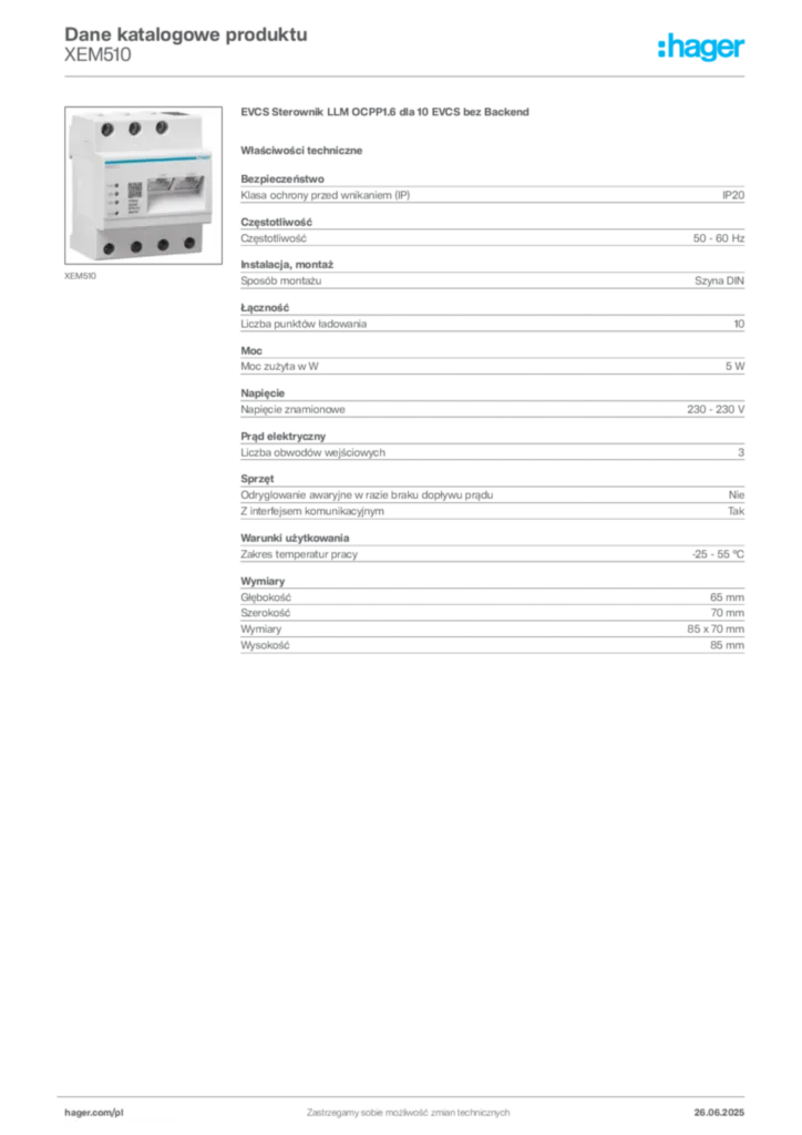 Zdjęcie Hager Dane katalogowe produktu XEM510 | Hager Polska