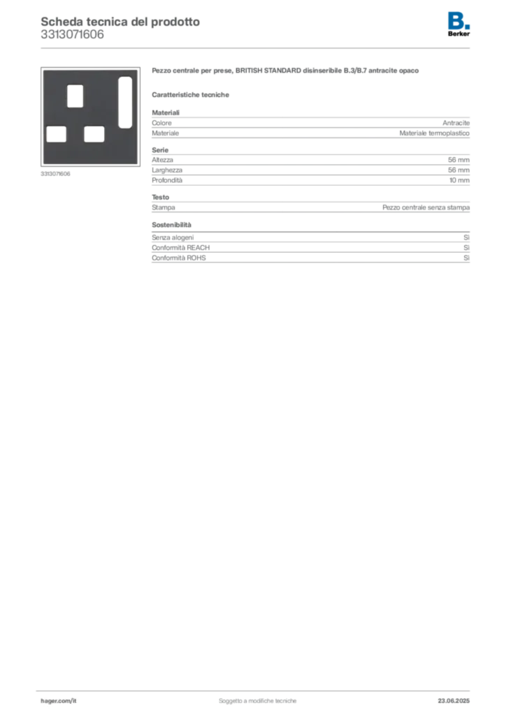 Immagine Berker Scheda tecnica del prodotto 3313071606 | Hager Italia