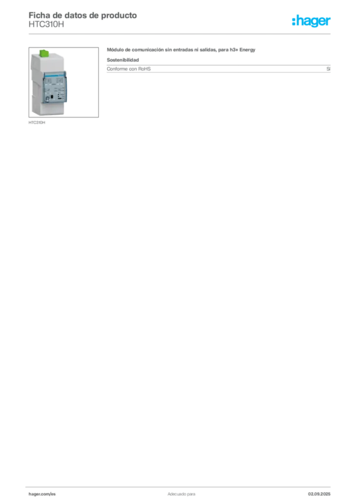 Imagen Hager Ficha de datos de producto HTC310H | Hager España