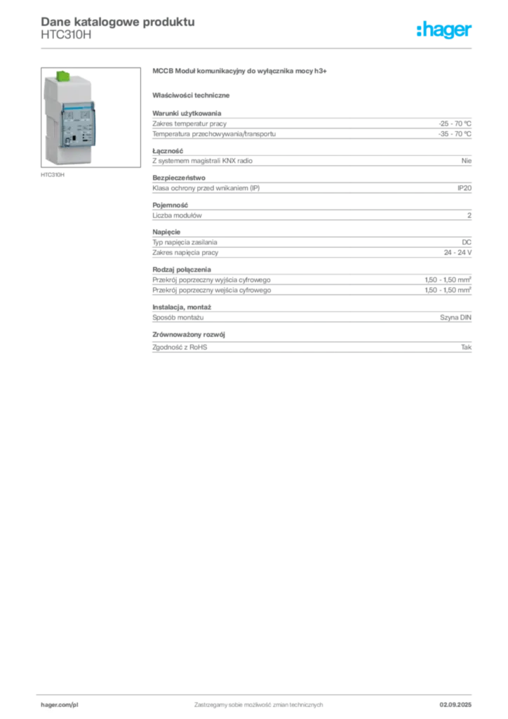 Zdjęcie Hager Dane katalogowe produktu HTC310H | Hager Polska