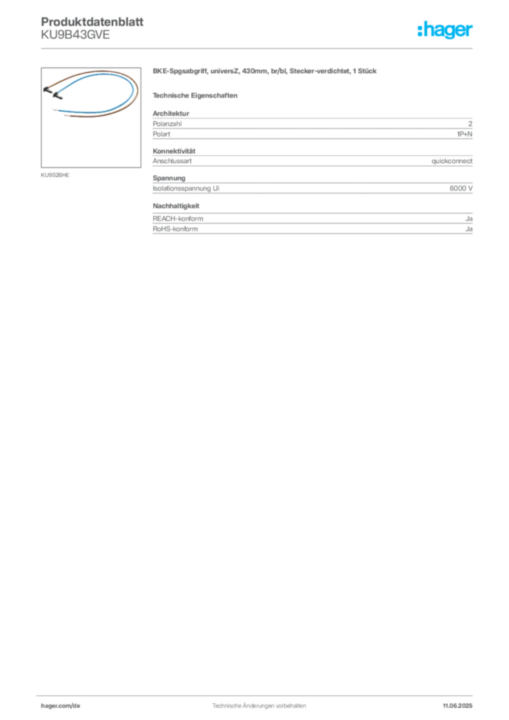 Bild Hager Produktdatenblatt KU9B43GVE | Hager Deutschland
