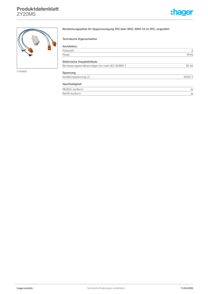 Bild Hager Produktdatenblatt ZY20MS | Hager Deutschland