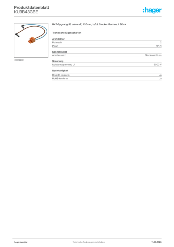 Hager Produktdatenblatt KU9B43GBE