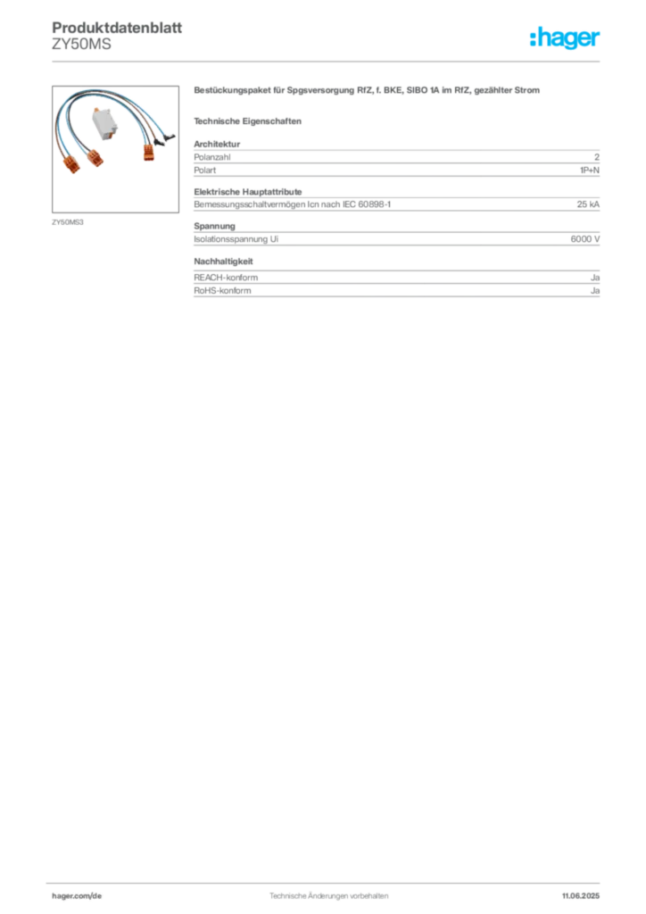 Bild Hager Produktdatenblatt ZY50MS | Hager Deutschland