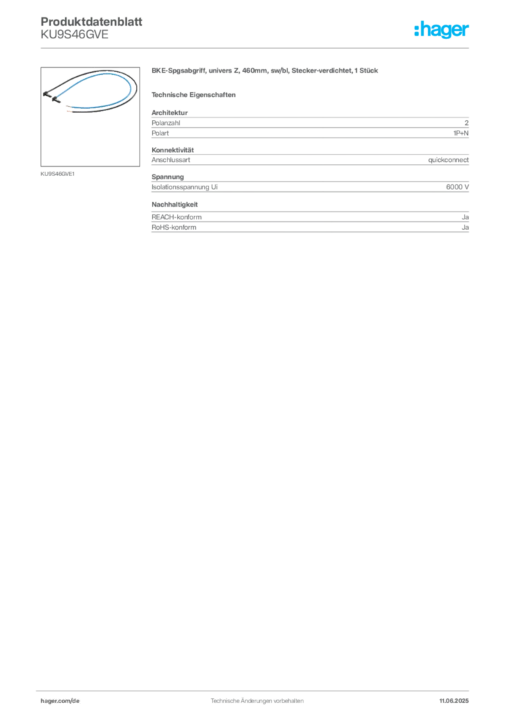 Bild Hager Produktdatenblatt KU9S46GVE | Hager Deutschland