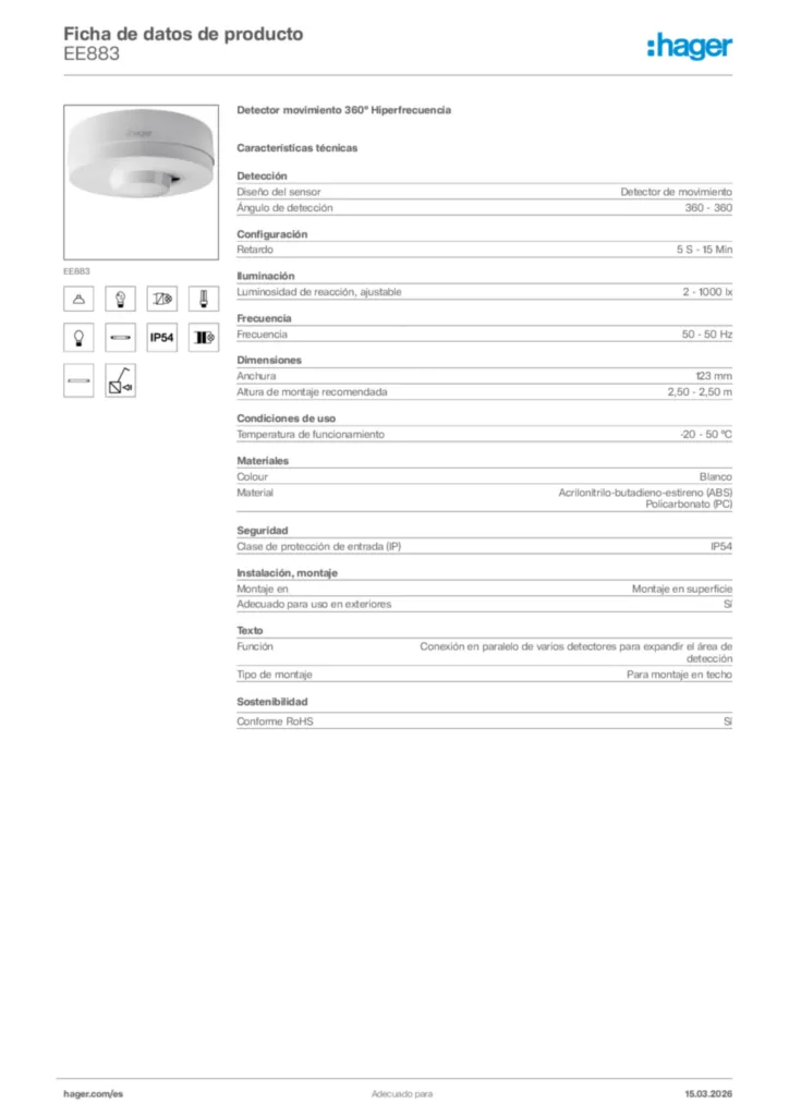 Imagen Hager Ficha de datos de producto EE883 | Hager España