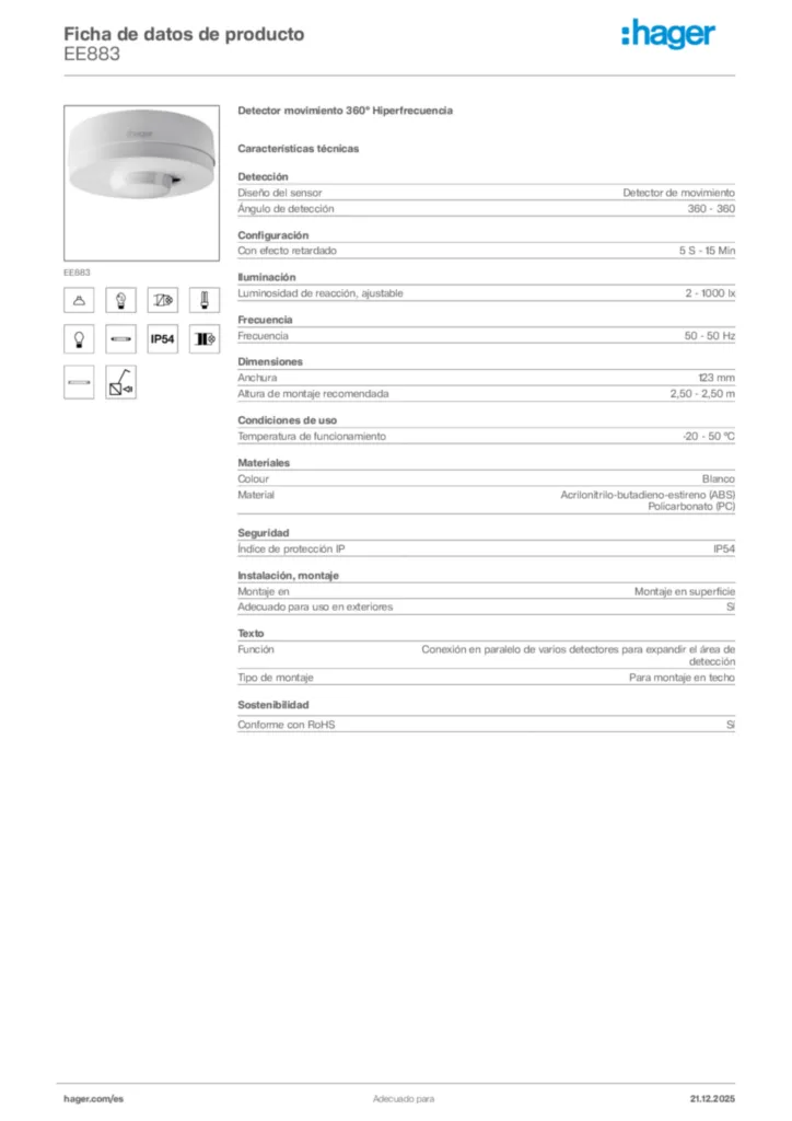 Imagen Hager Ficha de datos de producto EE883 | Hager España