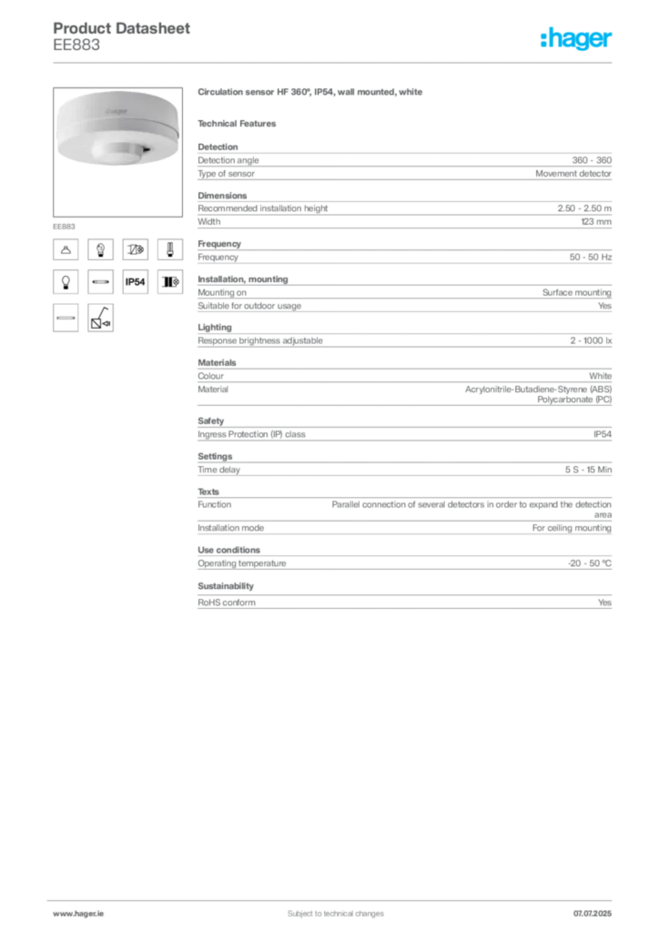 Image Hager Product data sheet EE883  | Hager