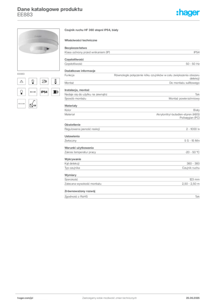 Zdjęcie Hager Dane katalogowe produktu EE883 | Hager Polska